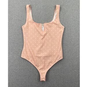 Free People Romance in Rome Bodysuit Size M Pink Cream Polka Dot Tank Top Preppy